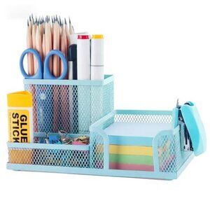 Mesh Pen Holder Stationary Desk Organizer Pencil Holder for Desk Light Blue